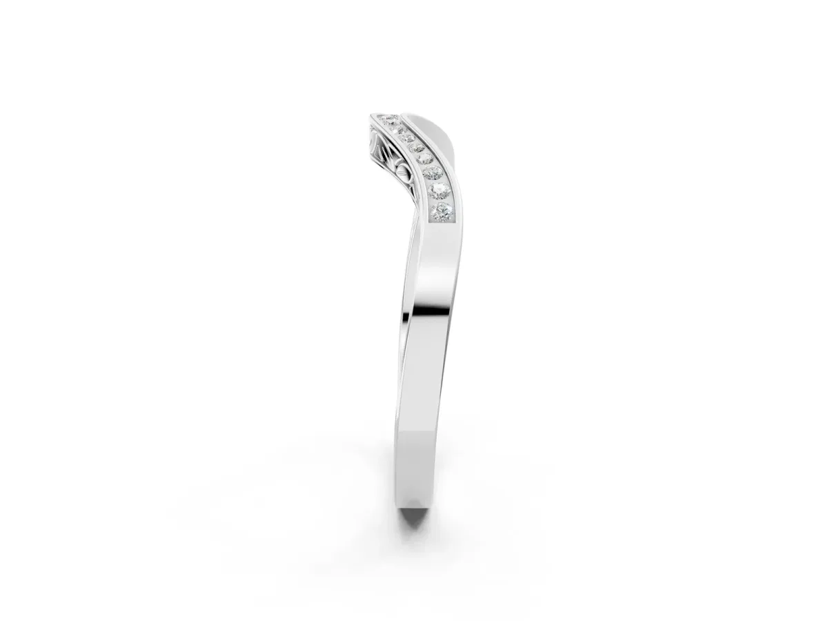 Round Cut Channel Set Wave Band with Pavé Setting Silver