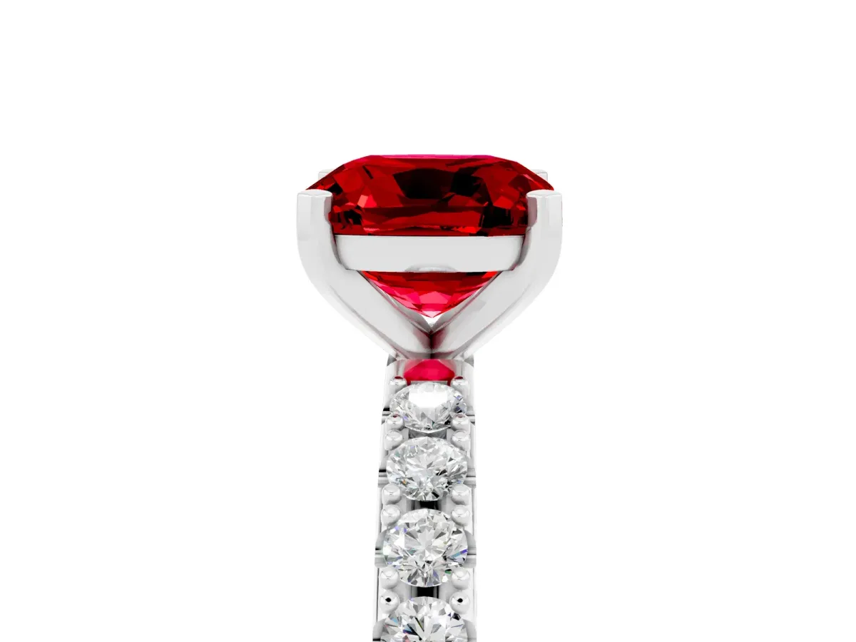 Cushion Cut Ruby Solitaire Pavé Band with Four-Prong Setting Platinum