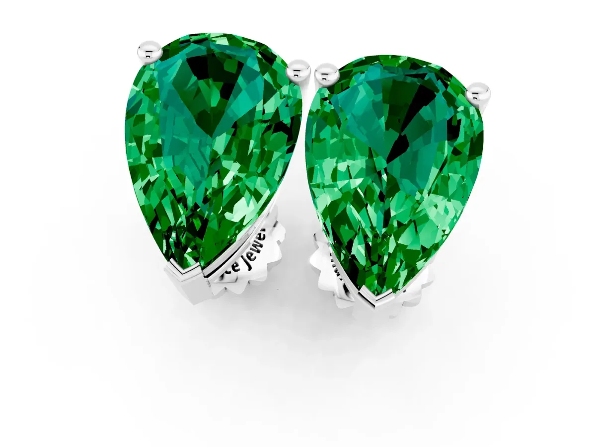 Pear Cut Emerald Stud Earrings White gold