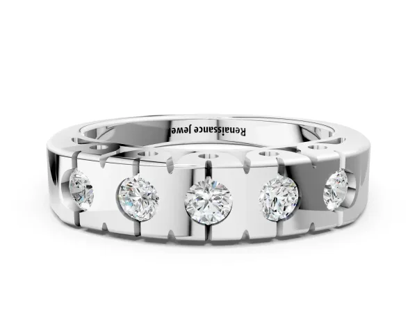 Channel Set Round Diamond Flat Band with Prong Setting White gold