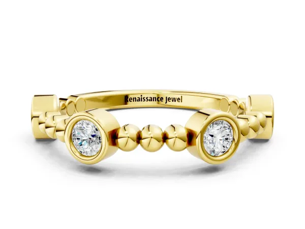 Bezel Set Round Diamond Beaded Band Yellow gold