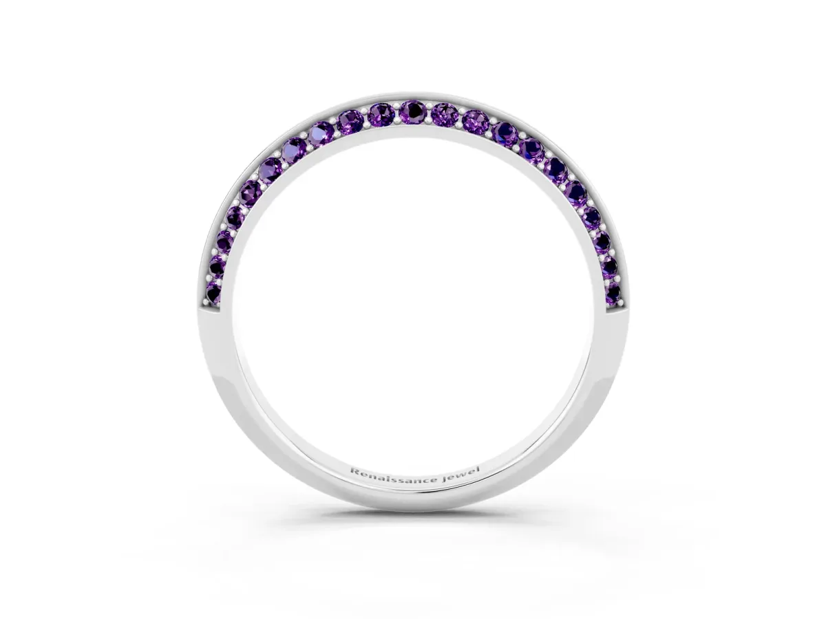 Double Row Pavé Round Amethyst Eternity Band with Channel Setting Silver