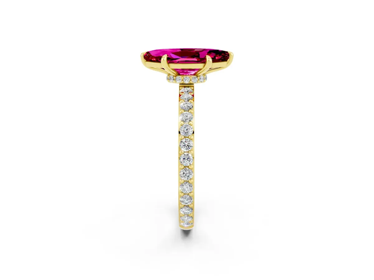 Marquise Cut Garnet Solitaire Engagement Ring with Pavé Band and Four-Prong Setting Yellow gold