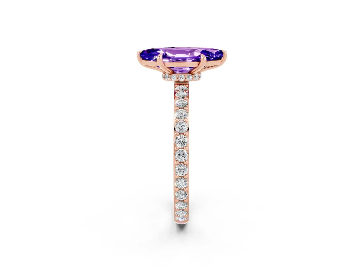 Marquise Cut Tanzanite Solitaire Engagement Ring with Pavé Band and Four-Prong Setting Rose gold