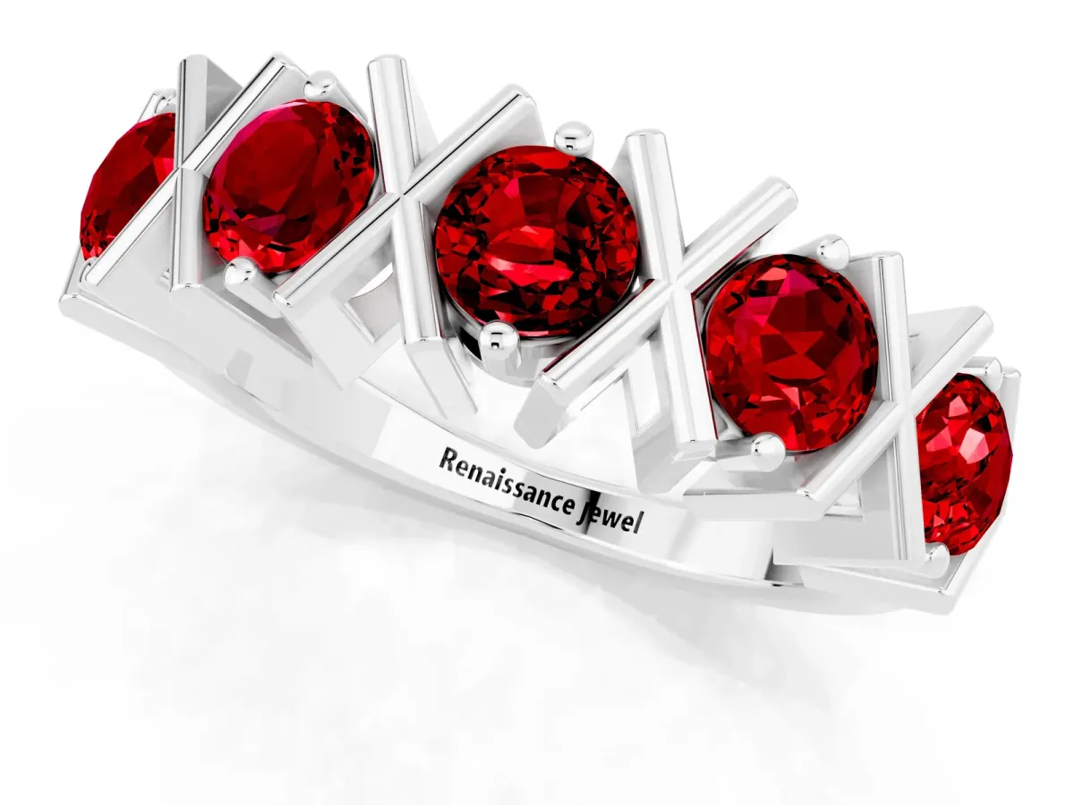 Round Ruby Channel Set Band with X-Prong Detail Silver