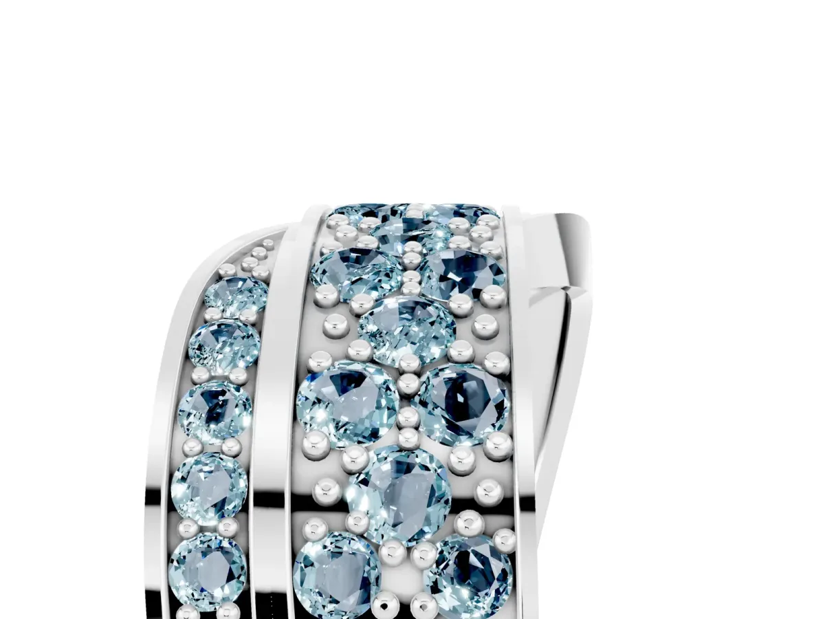 Pavé Round Aquamarine Crossover Band with Bead Prong Setting Silver