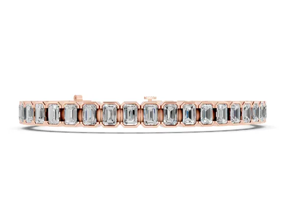 Emerald Cut Diamond Tennis Bracelet with Half Bezel Setting Rose gold