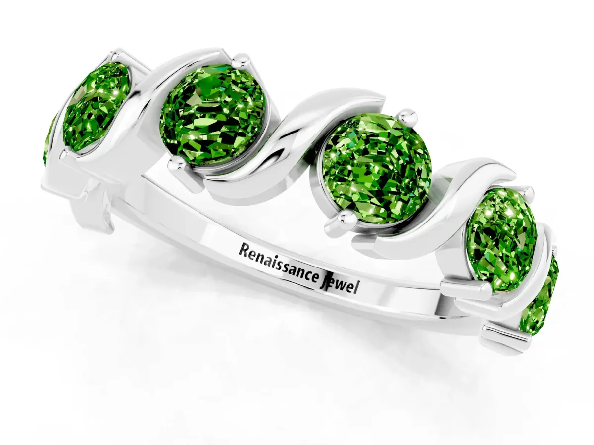 Six-Stone Round Peridot Wave Band with Shared Prong Setting Silver