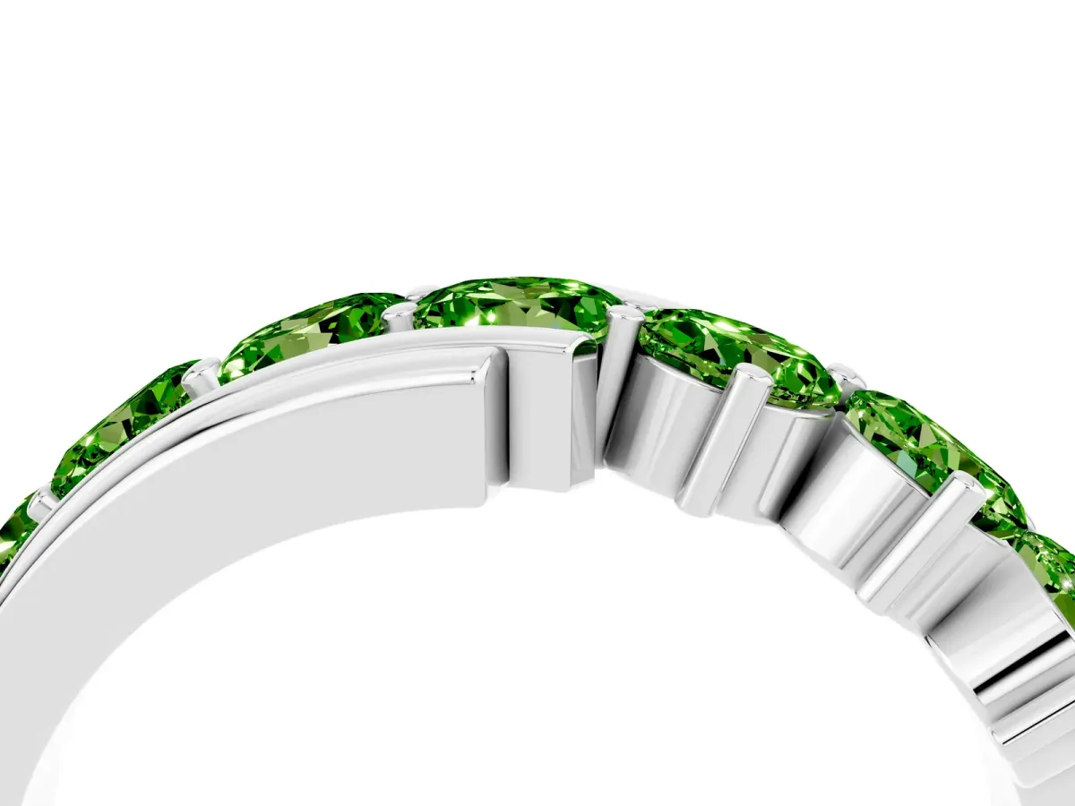 Round Peridot Wave Band with Channel and Shared Prong Setting White gold