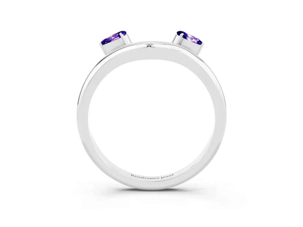 Pear Cut Tanzanite Two-Stone Open Band Ring with Prong Setting Silver