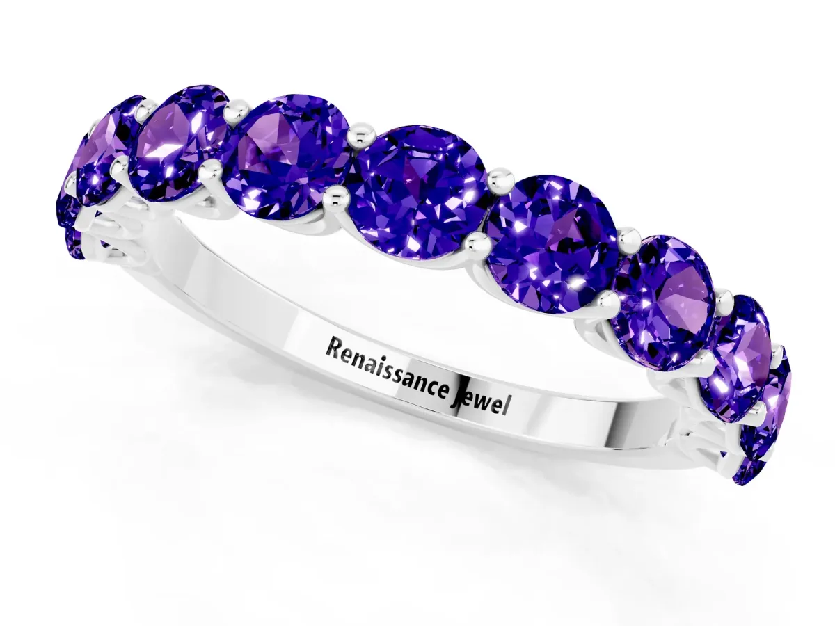 Round Tanzanite Shared Prong Eternity Band Platinum