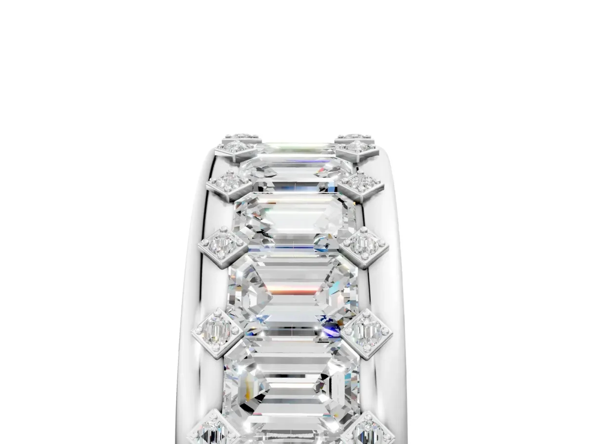 Emerald Cut and Round Diamond Eternity Mens Band Silver