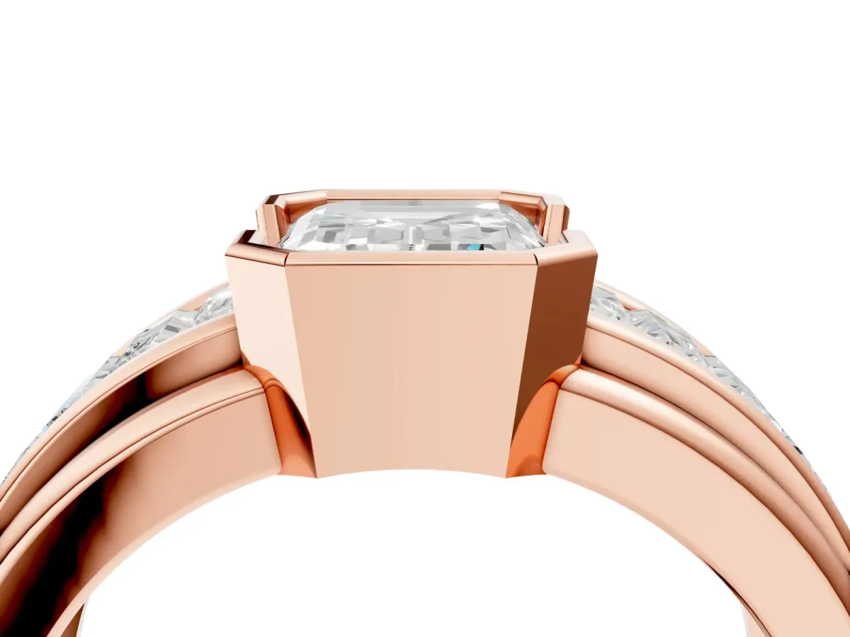 Emerald Cut Diamond Side Stone Engagement Ring Rose gold