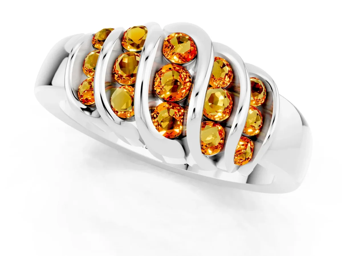 Round Citrine Multi-Row Crossover Band Platinum