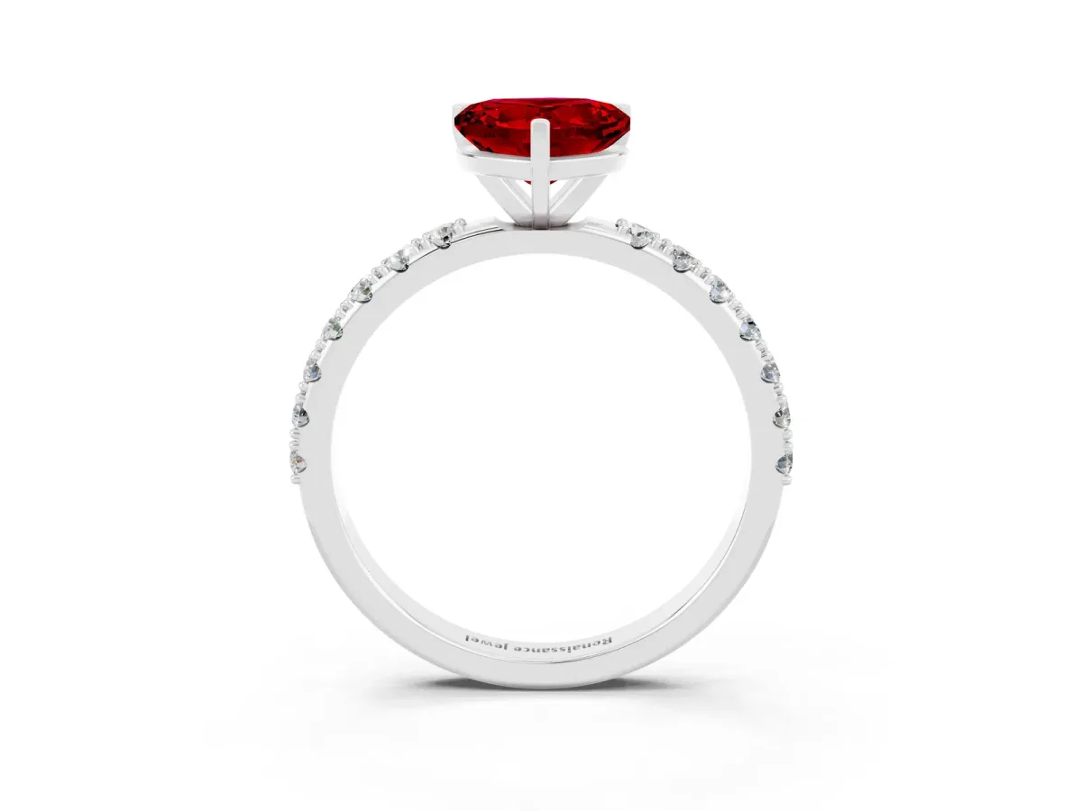 Heart Cut Ruby Solitaire Pavé Band with Four-Prong Setting Platinum