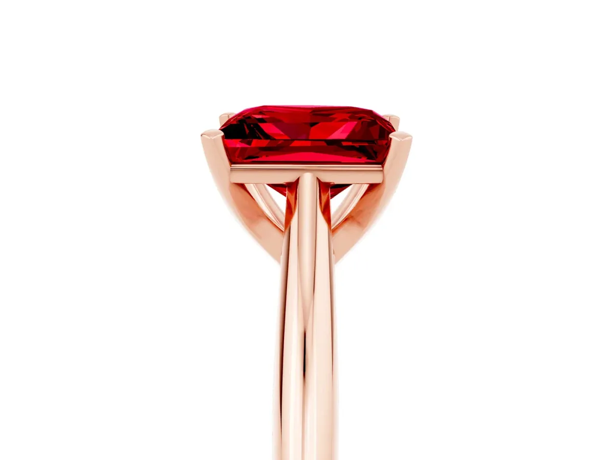 Princess Cut Ruby Solitaire Engagement Ring with Cathedral Setting and Four-Prong Mount Rose gold