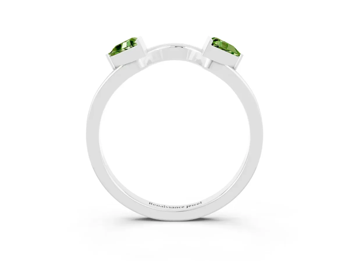 Trillion Peridot Open Band Ring with Bezel Setting Platinum