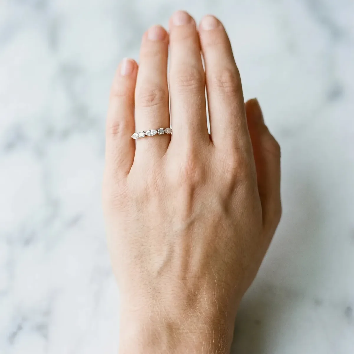 Prong Set Round Diamond Half-Eternity Band Silver