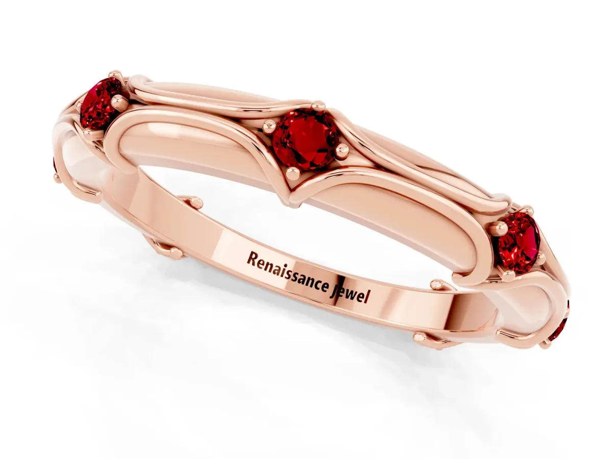 Round Ruby Prong Set Milgrain Eternity Band Rose gold