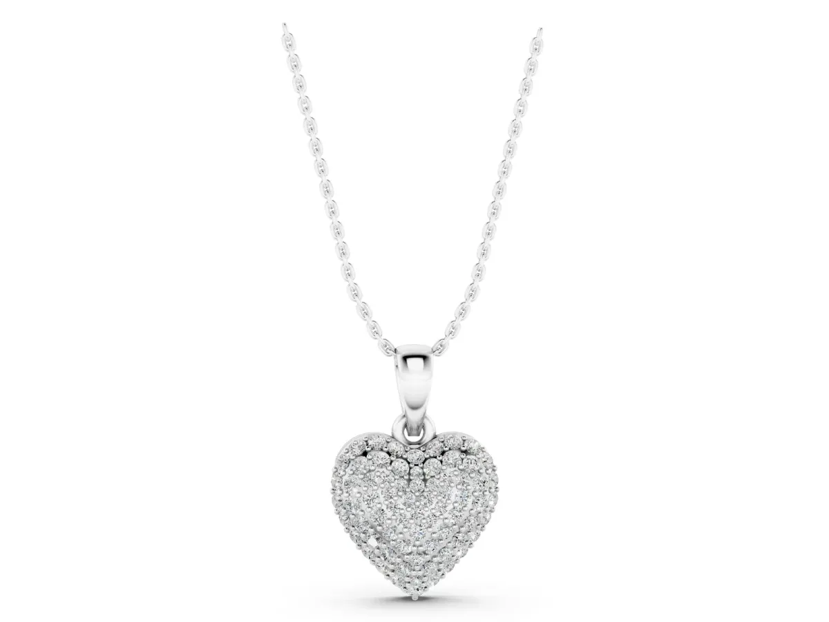 Heart Diamond Pendant with Pavé Setting Silver