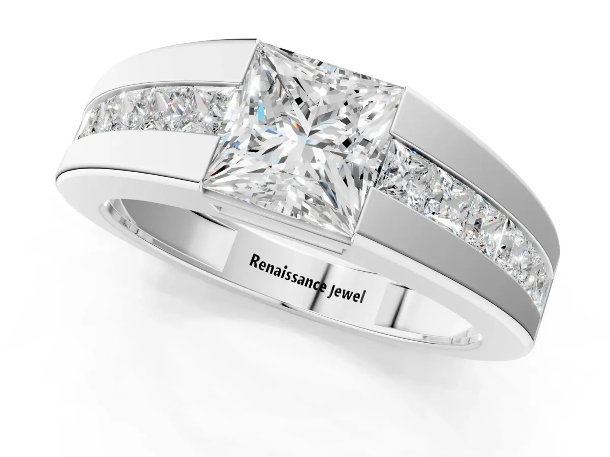 Princess Diamond Channel Set Mens Ring Platinum