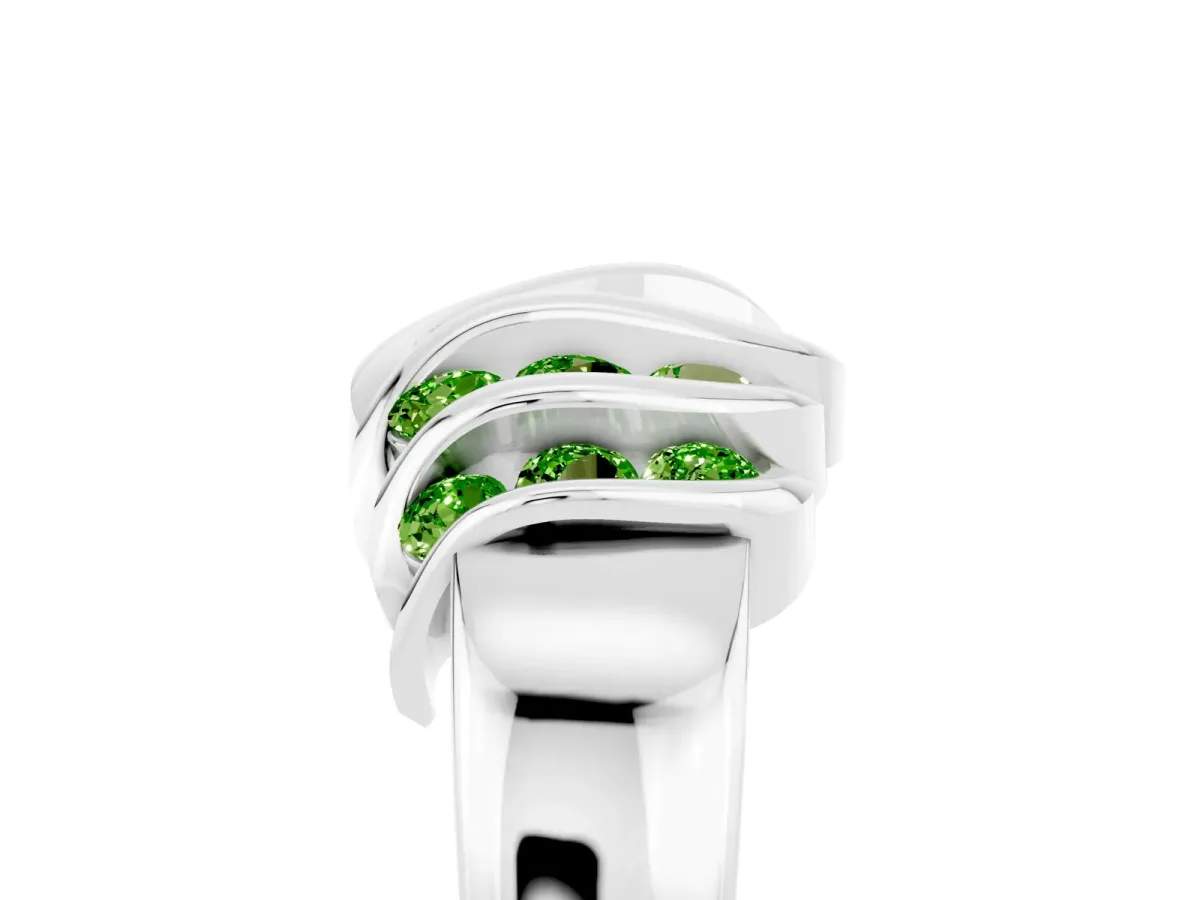 Round Peridot Multi-Row Crossover Band Silver