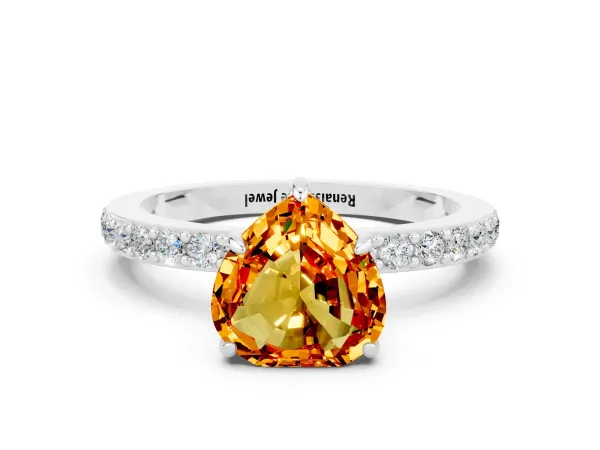 Heart Cut Citrine Solitaire Engagement Ring with Pavé Band and Four-Prong Setting Platinum