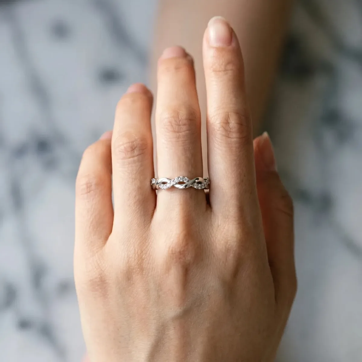 Round Diamond Twist Eternity Band with Pavé Setting Silver