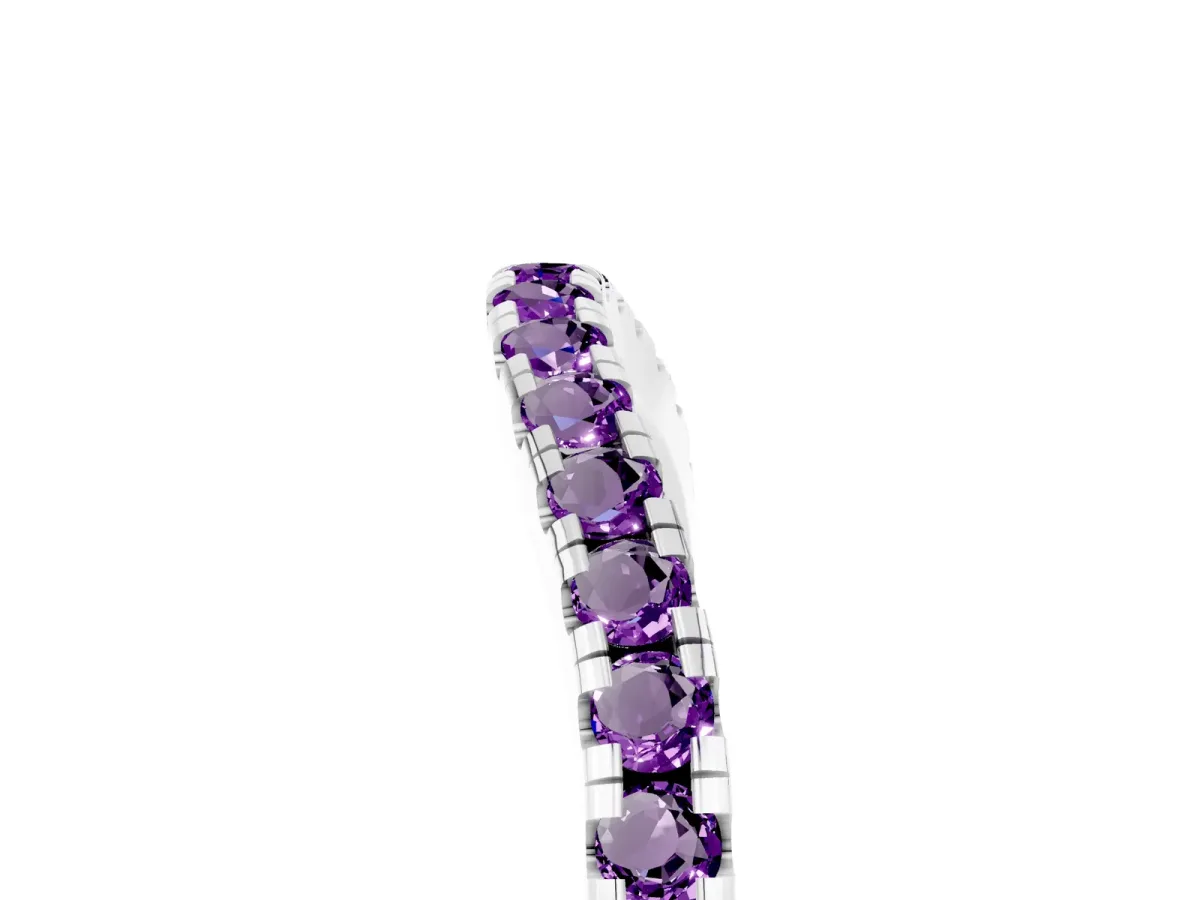 Round Amethyst Pavé Half Eternity Band with Shared Prong Setting Silver