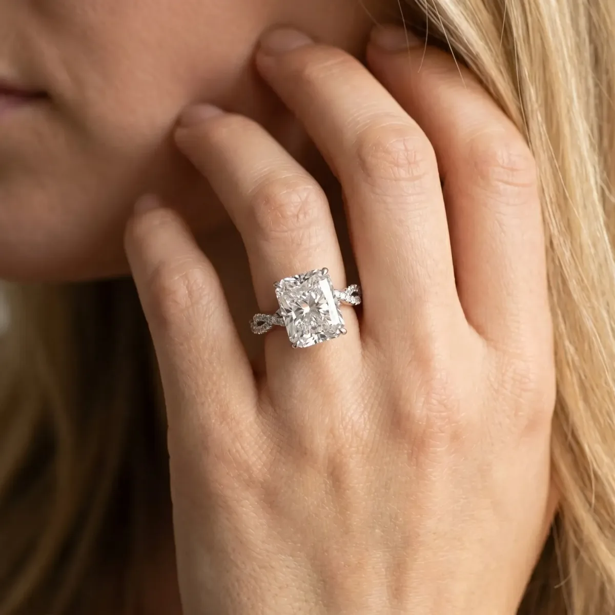 Radiant Cut Solitaire Twisted Pave Band with Four-Prong Setting Platinum