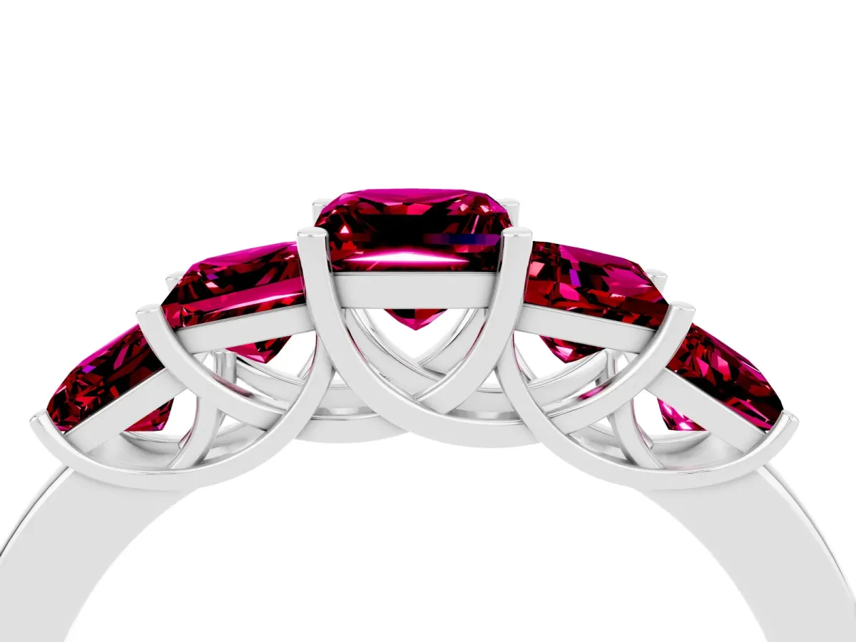 Princess Cut Five-Stone Garnet Ring with Classic Prong Setting White gold