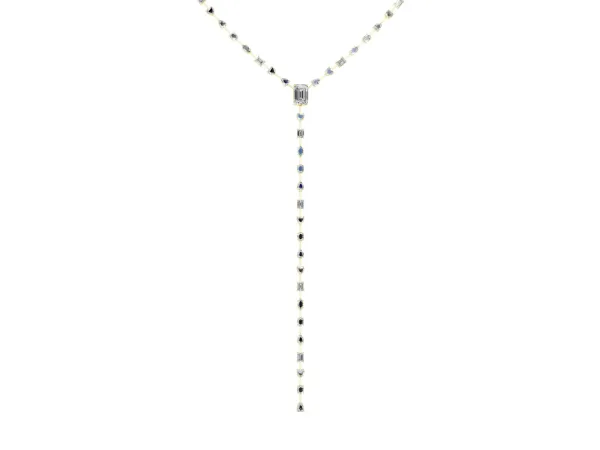 Mixed Shape Diamond Lariat Necklace with Station Accents Yellow gold