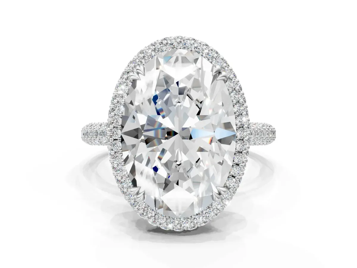 Oval Diamond Halo Ring with Round Diamond Accents Platinum