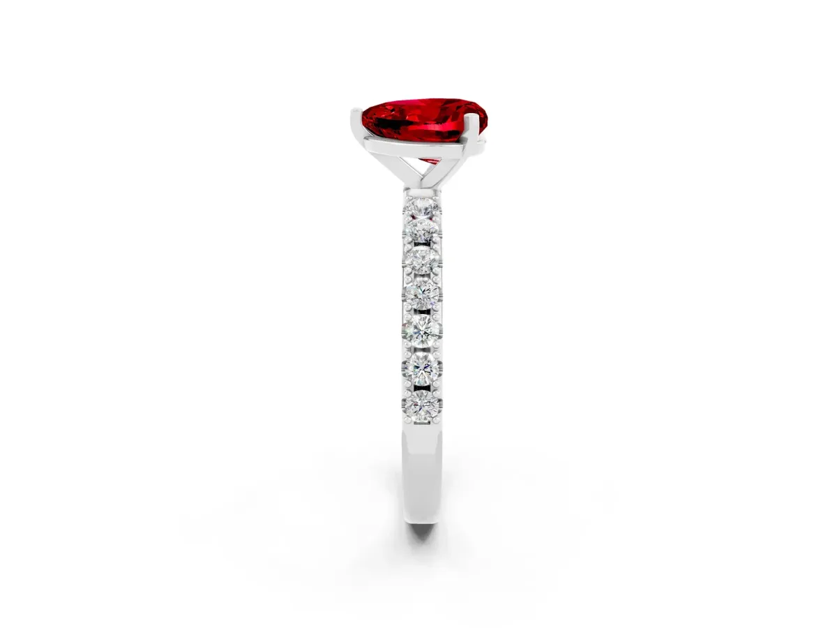 Heart Cut Ruby Solitaire Pavé Band with Four-Prong Setting Platinum
