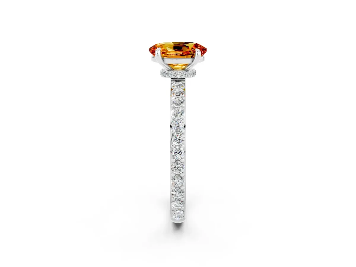 Oval Cut Citrine Solitaire Engagement Ring with Pavé Band and Four-Prong Setting White gold