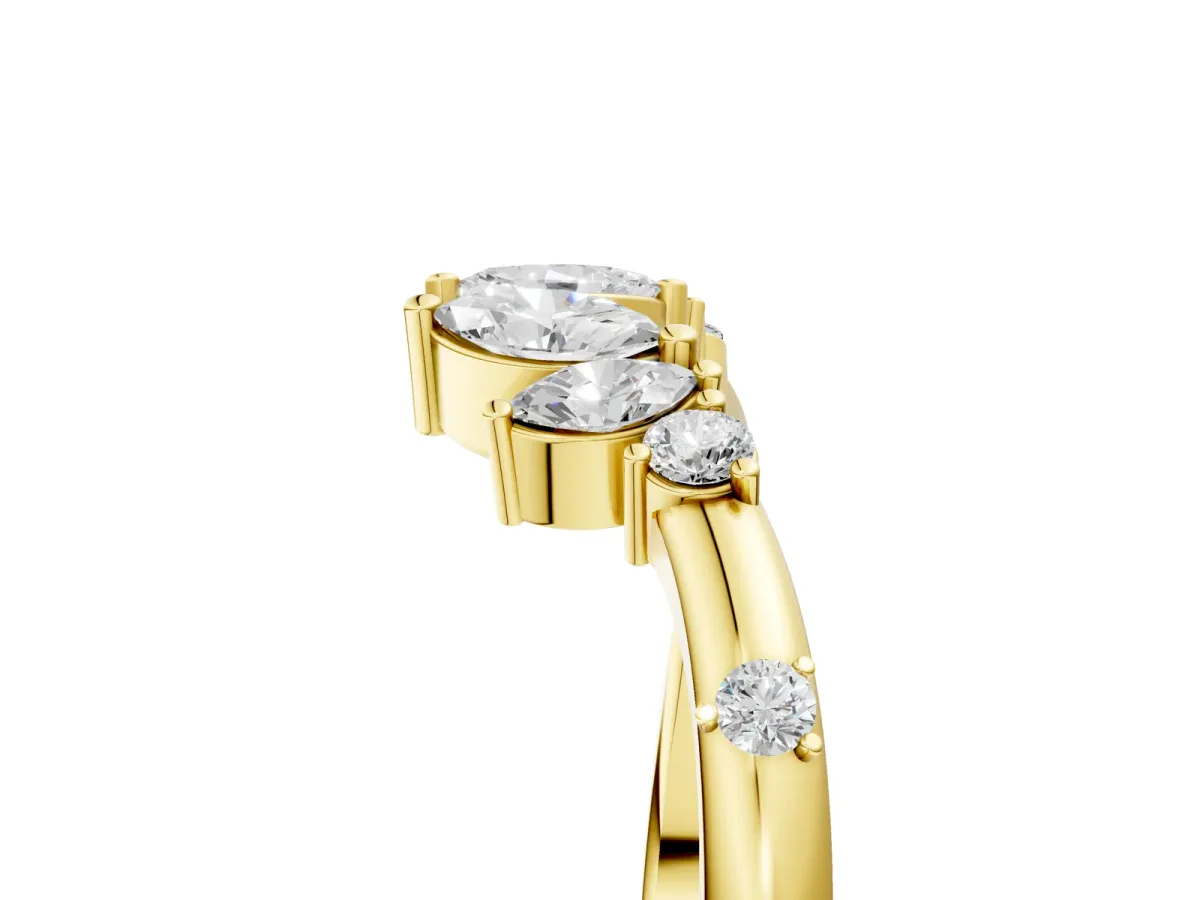 Open Marquise Cluster Diamond Band with Prong Setting Yellow gold