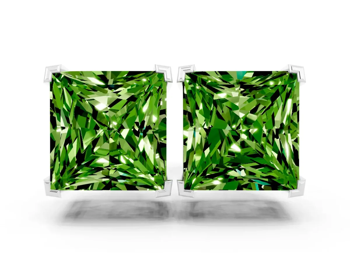 Princess Cut Peridot Stud Earrings White gold