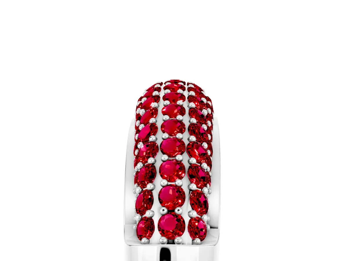 Three-Row Pavé Round Ruby Dome Band Silver