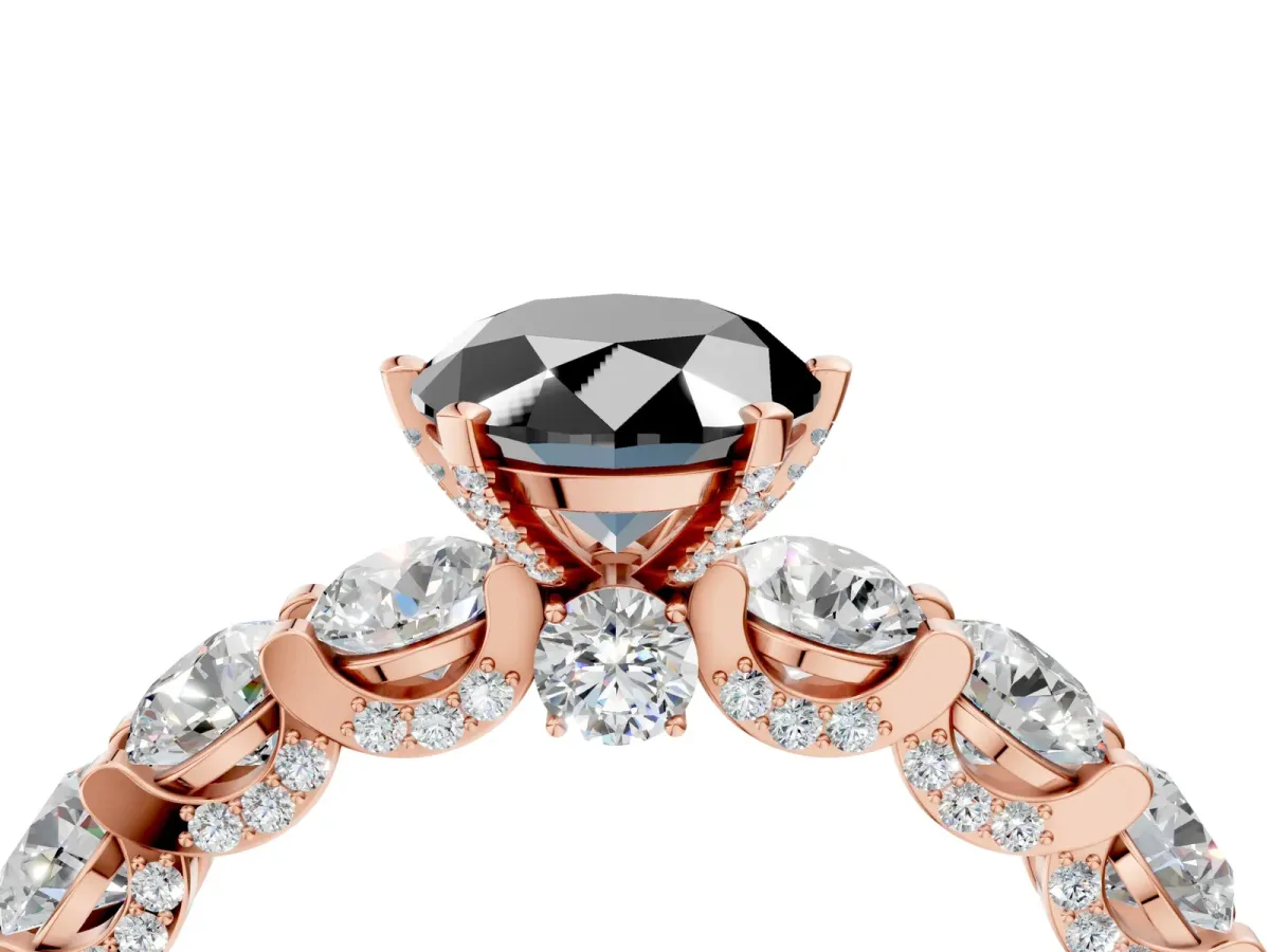 Fancy Black Oval Cut Diamond Side Stone Engagement Ring with Four-Prong Setting Rose gold