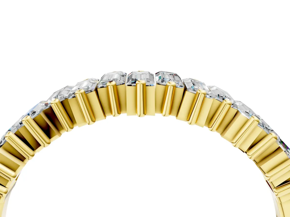 Baguette Diamond Half Eternity Ring with Prong Setting Yellow gold
