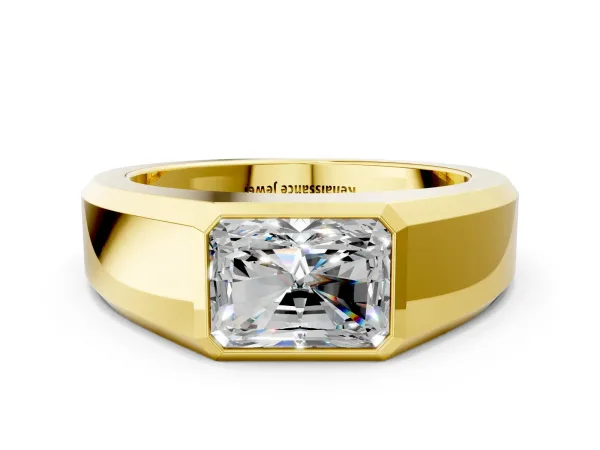 Radiant Diamond Wide Bezel Mens Ring Yellow gold