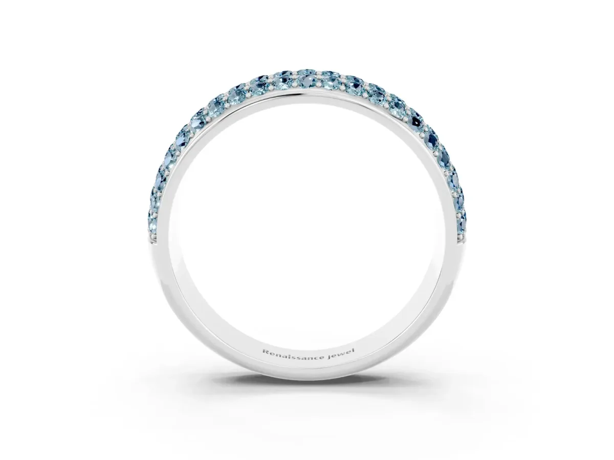 Three-Row Round Aquamarine Eternity Band with Shared Prong Setting Platinum