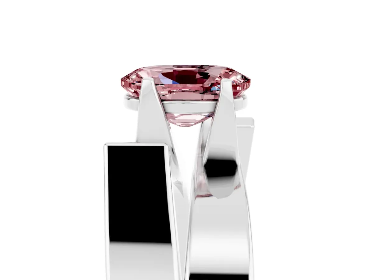 Modern Tension Set Oval Cut Morganite Solitaire Wide Band Ring Silver