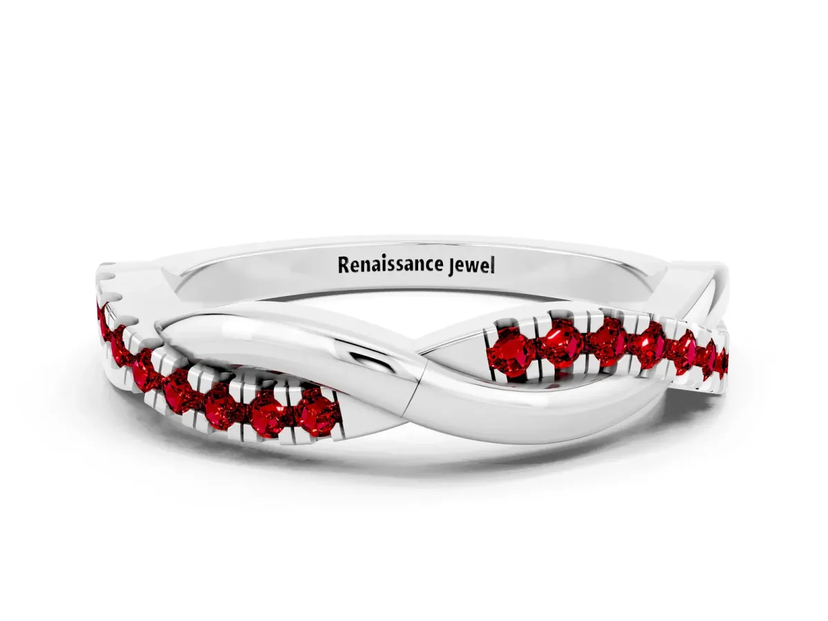 Round Ruby Twisted Infinity Band with Prong Setting Silver