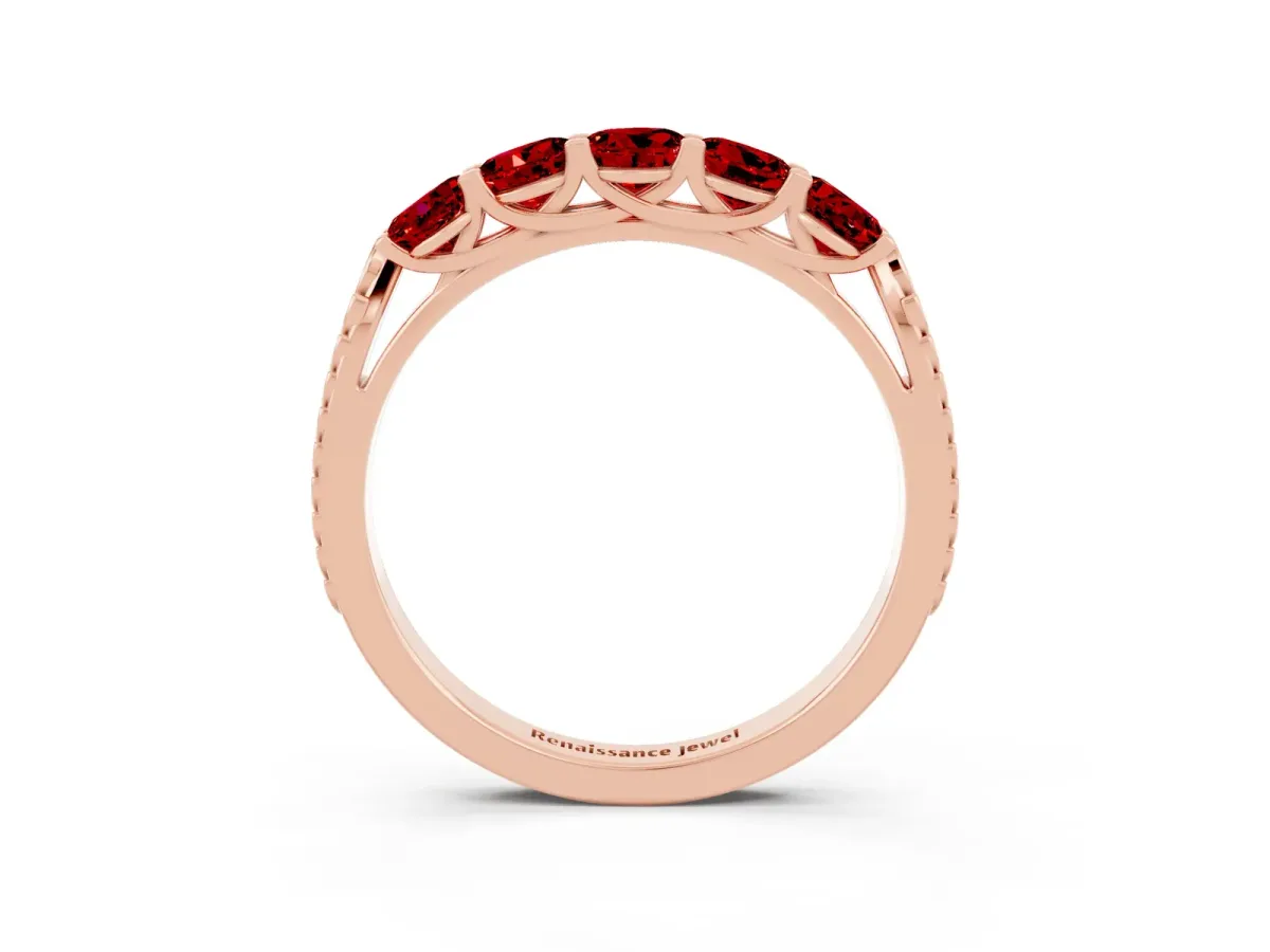 Five-Stone Round Ruby Prong-Set Band Rose gold
