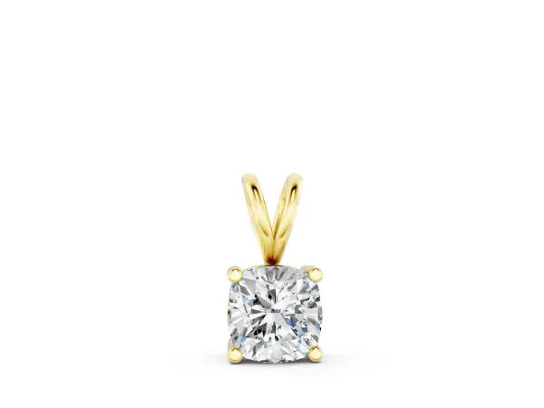 Cushion Solitaire Diamond Prong Pendant Yellow gold