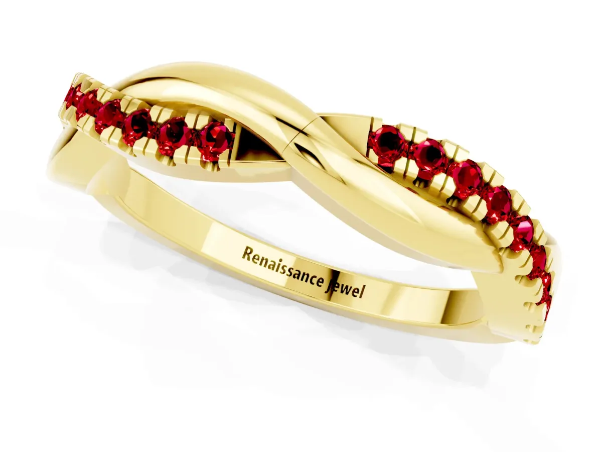 Round Ruby Twisted Infinity Band with Prong Setting Yellow gold