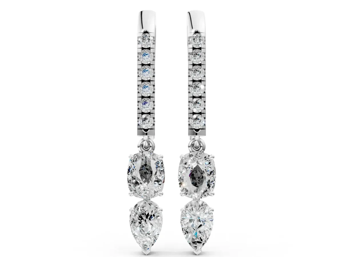 Cushion Cut Diamond Multi-Shape Drop Earrings White gold
