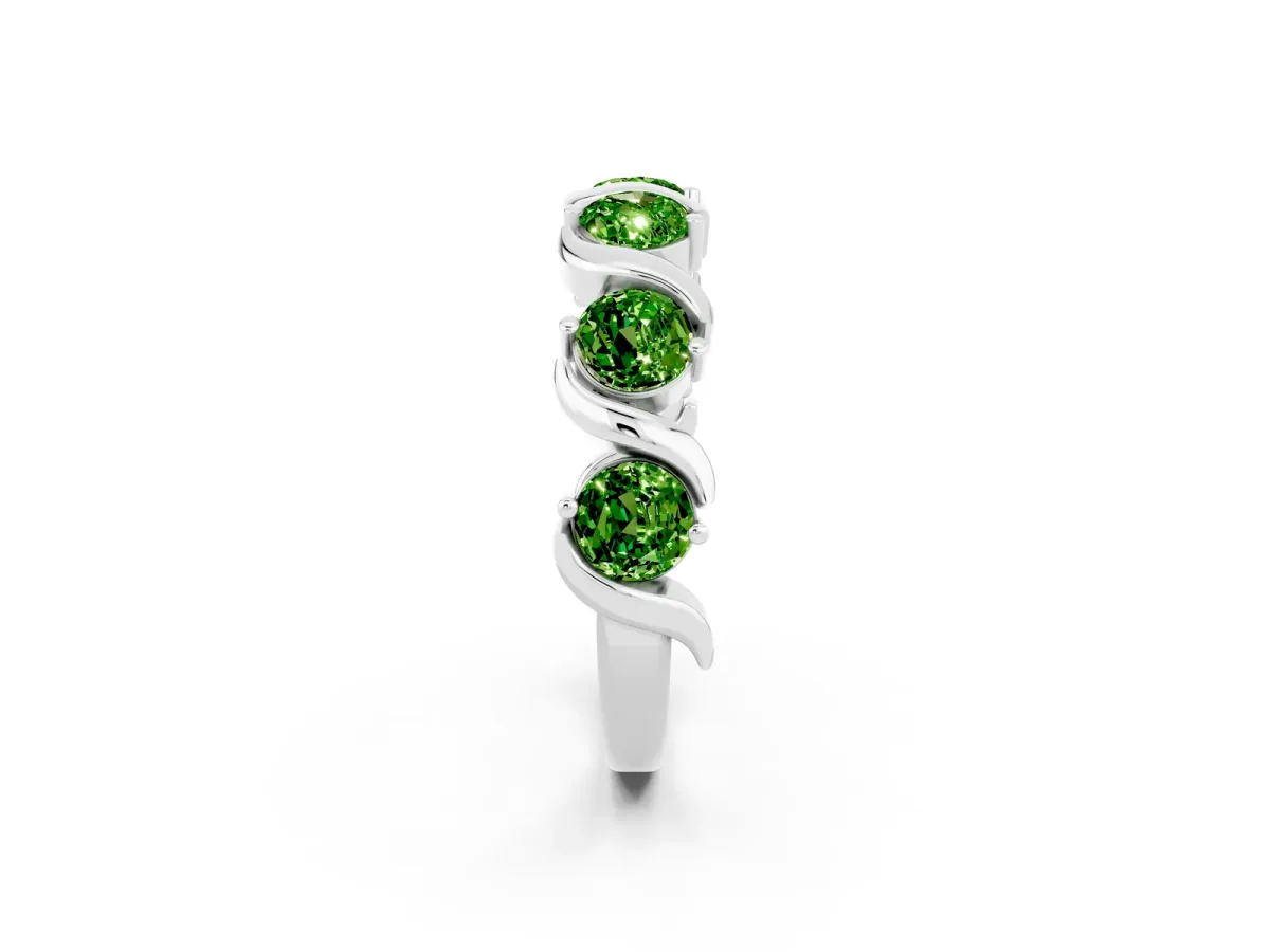 Six-Stone Round Peridot Wave Band with Shared Prong Setting Silver