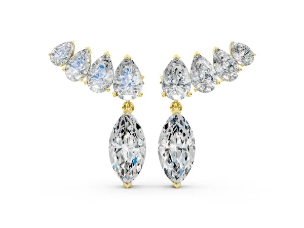 Marquise Cut Diamond Ear Climber Drop Earrings Yellow gold